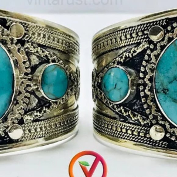 single   Round Shaped Stones Cuff Kuchi Boho Tribal Cuff Bracelet Statement - Picture 4 of 5